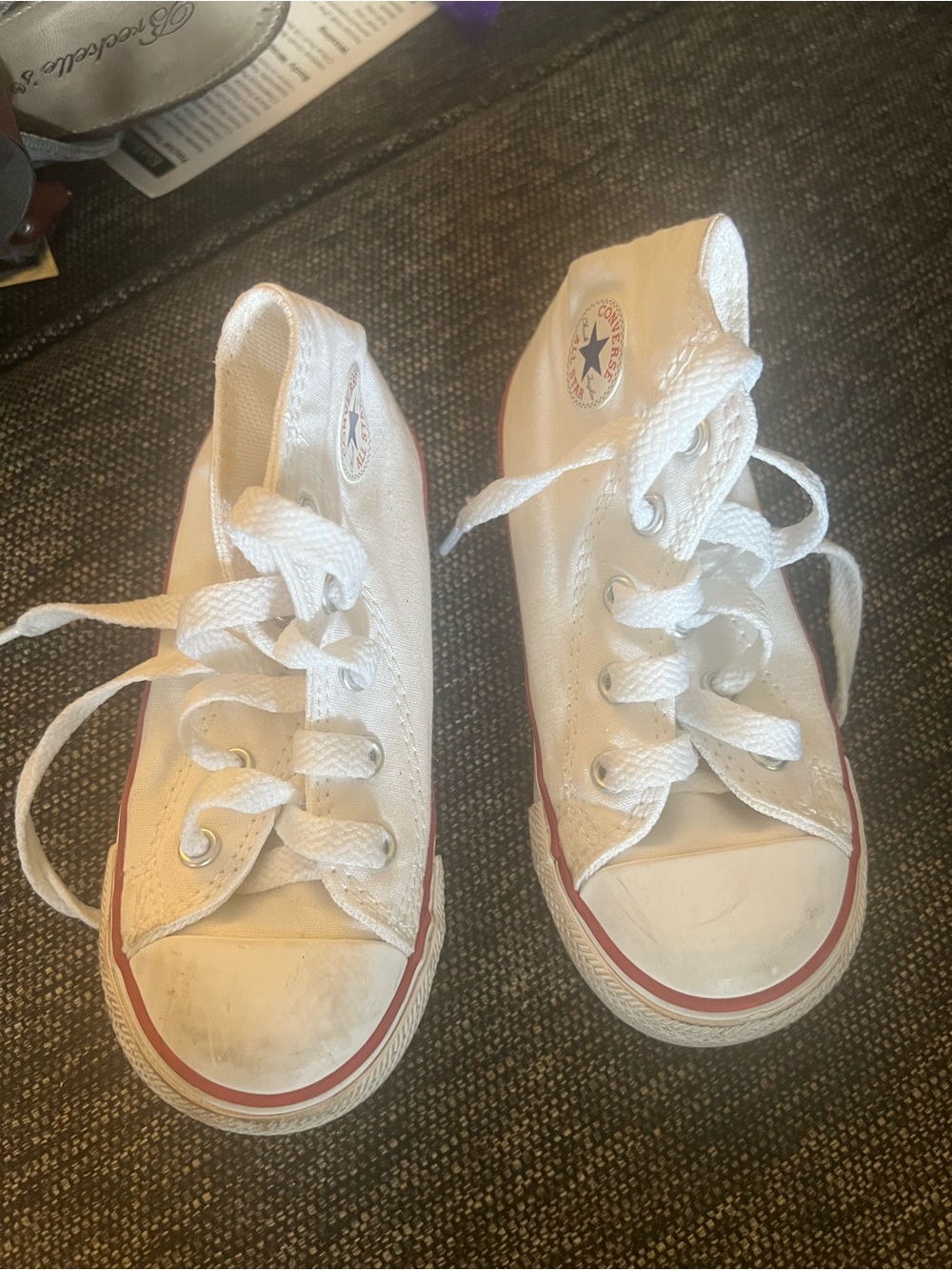 Converse Kids White Canvas High-Top Sneakers with Red Trim